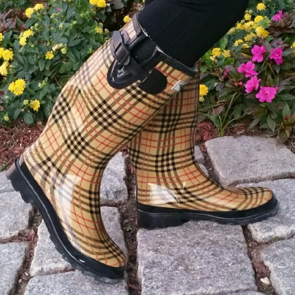 Women Rain Boots, Tall Rubber Rainboots, #1417, Checkered Plaid - Picture 2 of 2